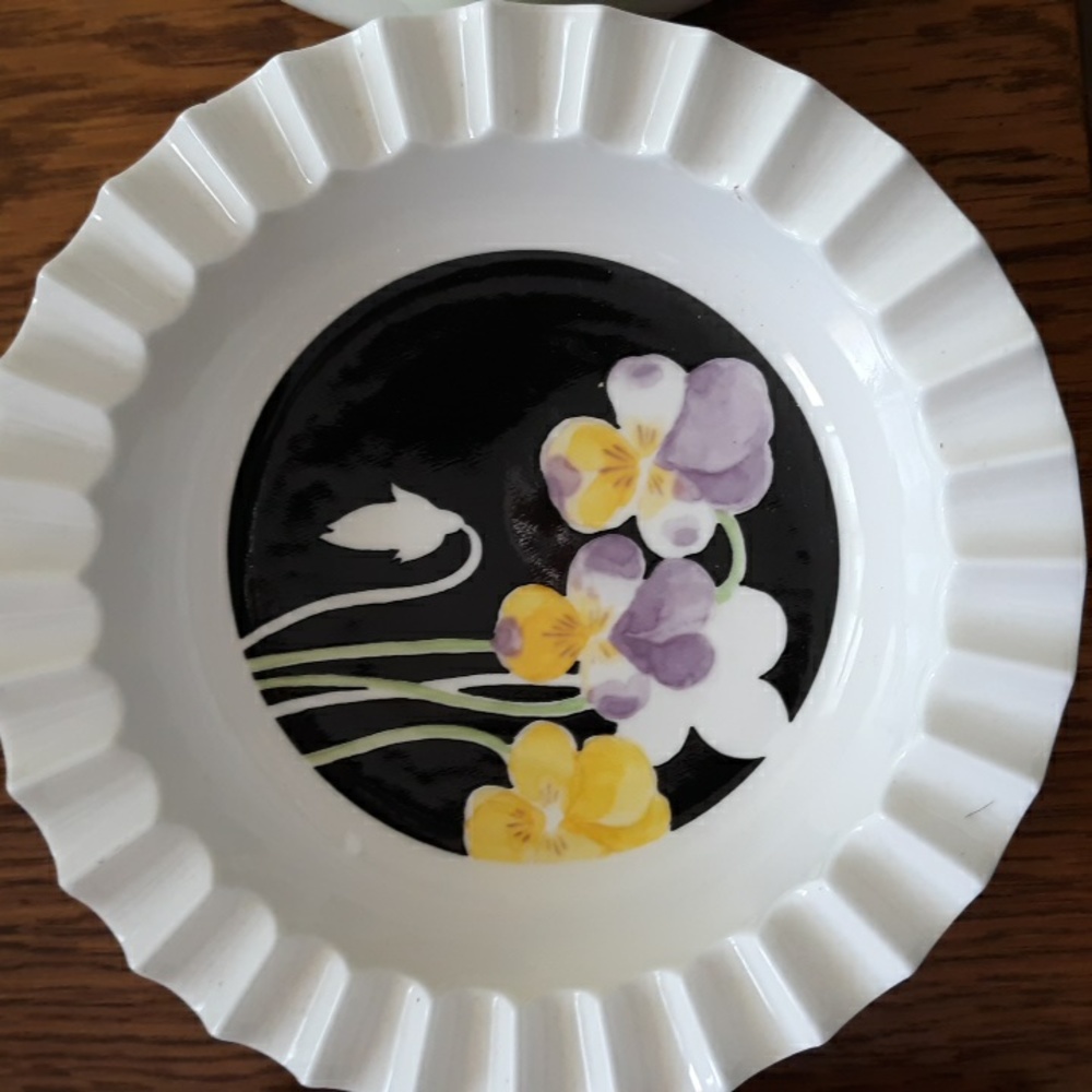Mikasa Ashtray Pansies Floral Art Deco Style Bone China